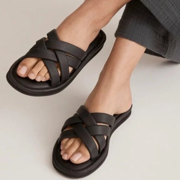 Madewell Puffy Slides in Black Leather - Size 9 - Picture 1 of 5